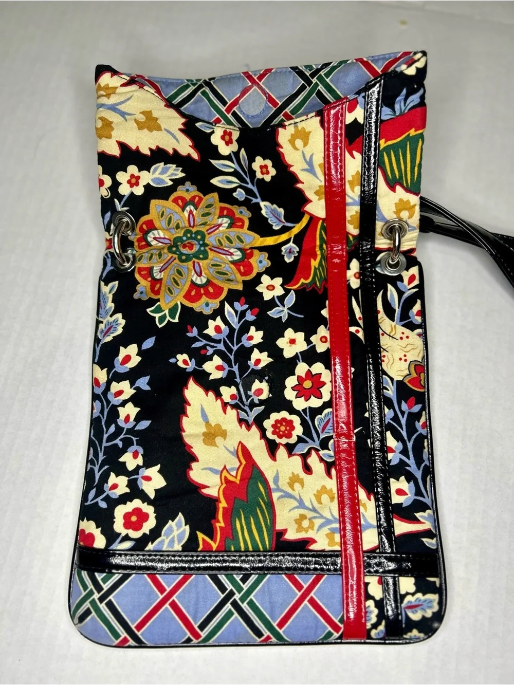 Vera Bradley Floral & Lattice Print Crossbody with Black and Red Trim